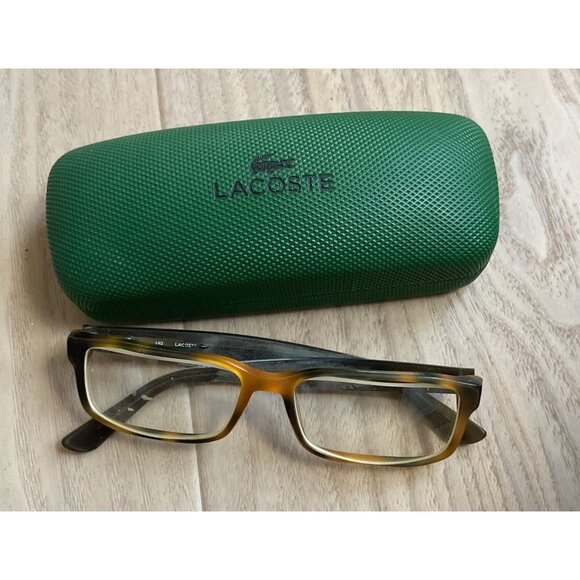 Lacoste Rectangular Tortoiseshell Eyeglass Frames With Green Textured Logo Case - Picture 1 of 2